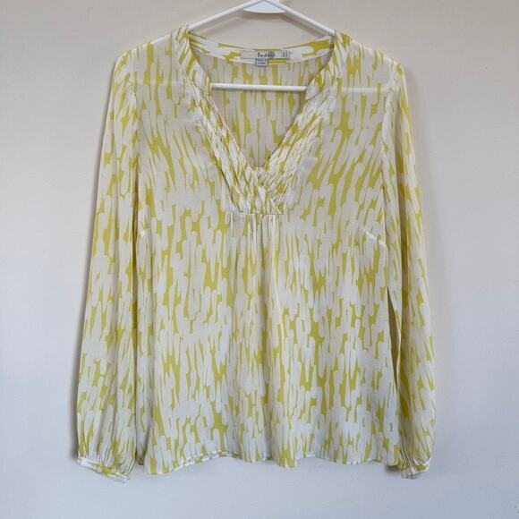 Boden Tops - Boden Amalfi Silk Blend Blouse V-neck Sz4 Long Sleeve Ruffle Collar Yellow